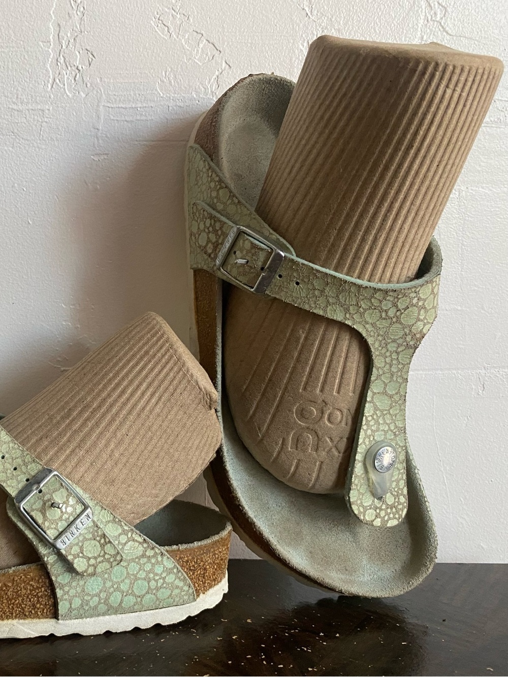Pre-owned Birkenstock Gizeh in Mint Green Patterned Slip-On Sandals 39/8 Women’s